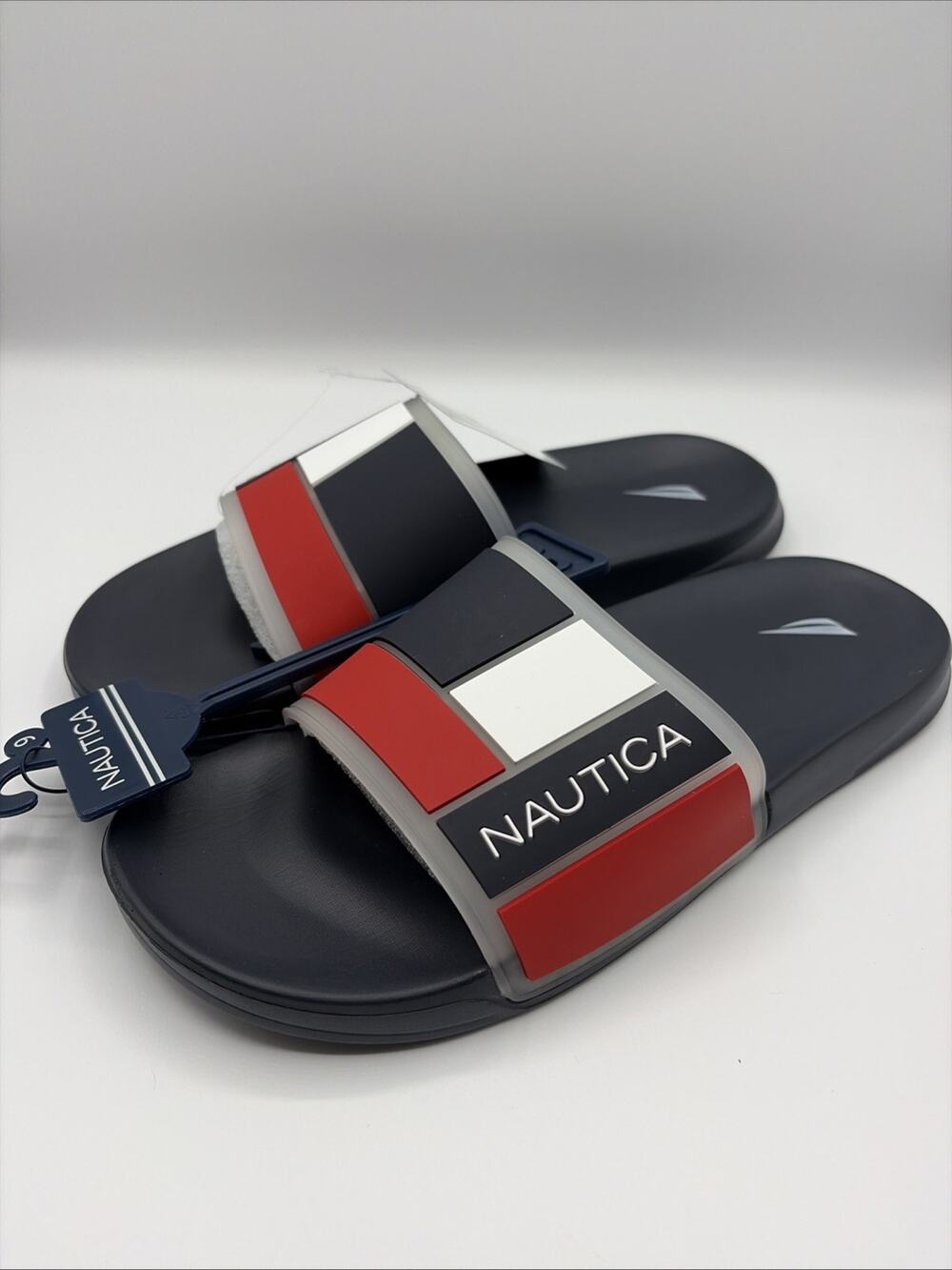 Nautica Men's Bower Clear Americana Comfort Pool Sandals Sz 9 Dark Blue KM1590